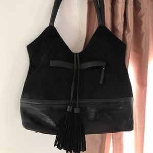 Rare Black purple sharif leather calf hair bag